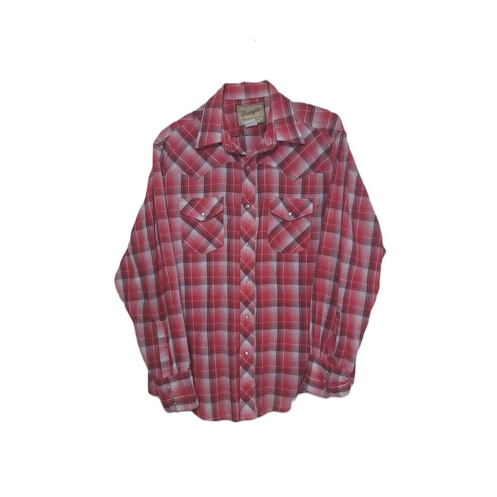 Wrangler Pearl Snap Shirt Mens XL Red Plaid Western Cowboy Long Sleeve